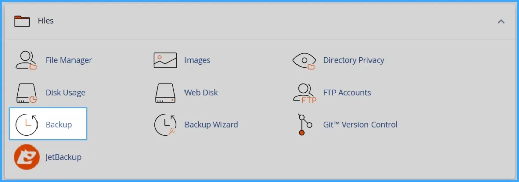 Hướng dẫn sử dụng cPanel với giao diện Jupiter 81 Chọn Backup trong giao diện cPanel