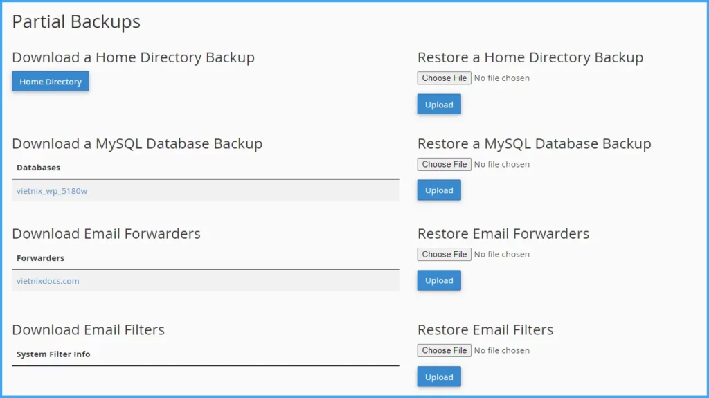 Hướng dẫn sử dụng cPanel với giao diện Jupiter 85 Partial Backups