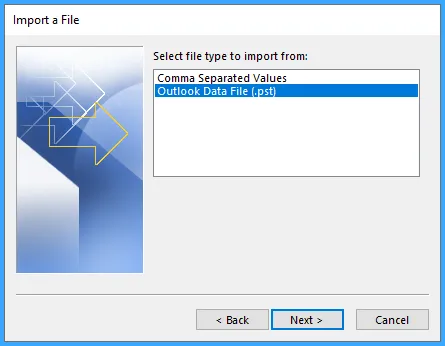 Chọn Outlook Data File (.pst)