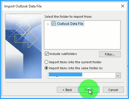 Thiết lập bảng Import Outlook Data File