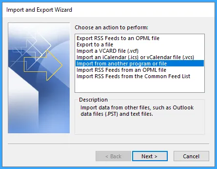 Chọn Import from another program or file