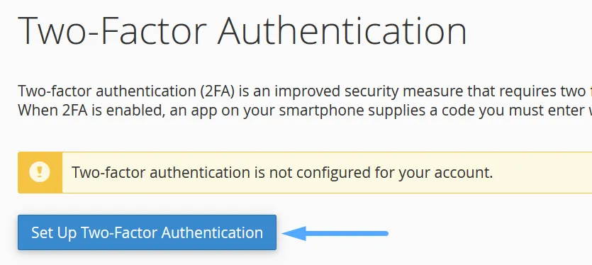 Hướng dẫn bật tính năng xác thực 2 yếu tố (2FA) trên cPanel 19 Nhấn Set Up Two-Factor Authentication
