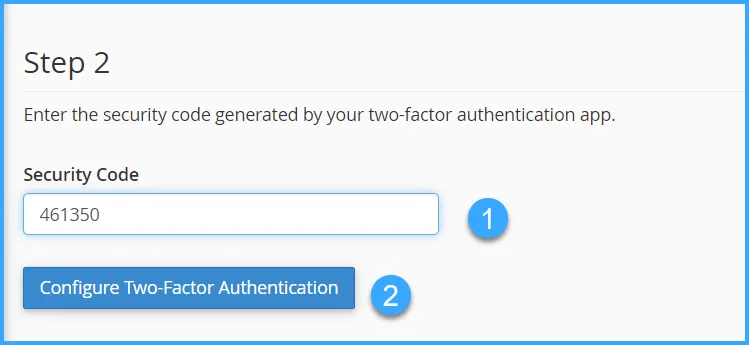 Hướng dẫn bật tính năng xác thực 2 yếu tố (2FA) trên cPanel 26 Nhập mã kích hoạt