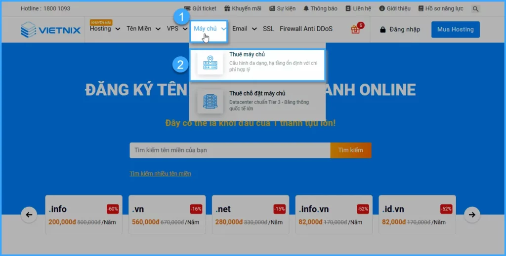 bước 1 chọn thuê máy chủ