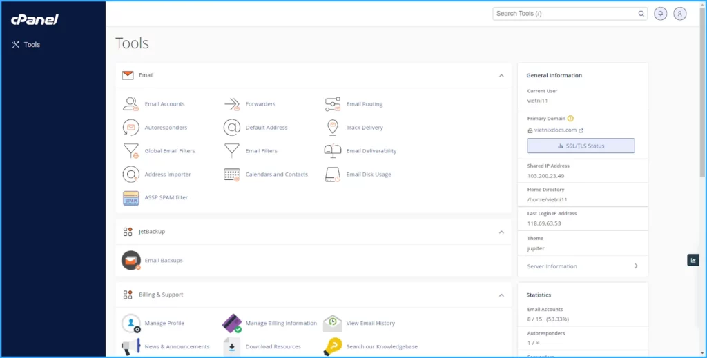 Đăng nhập vào cPanel