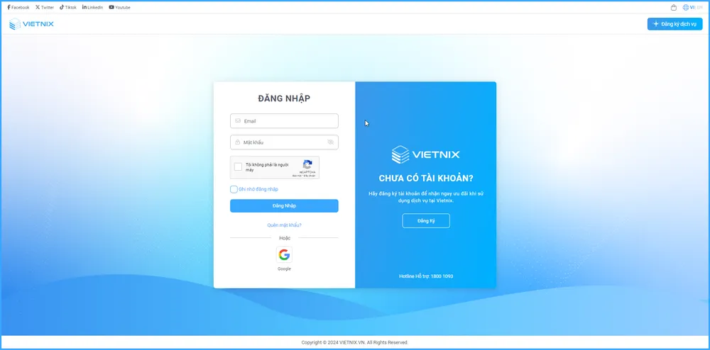 Đăng nhập vào trang portal của Vietnix