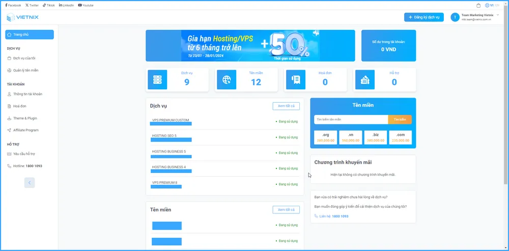 Giao diện Portal của Vietnix
