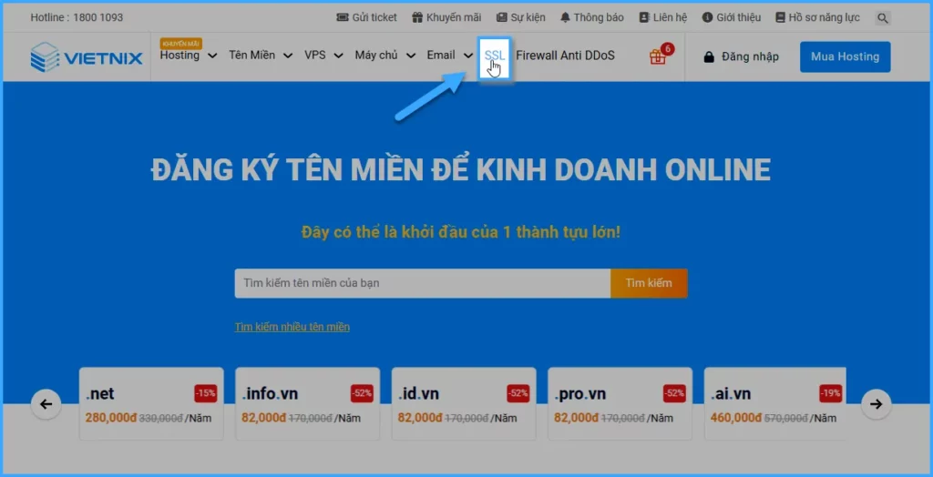 Bước 1 cách đăng ký chứng chỉ ssl vietnix