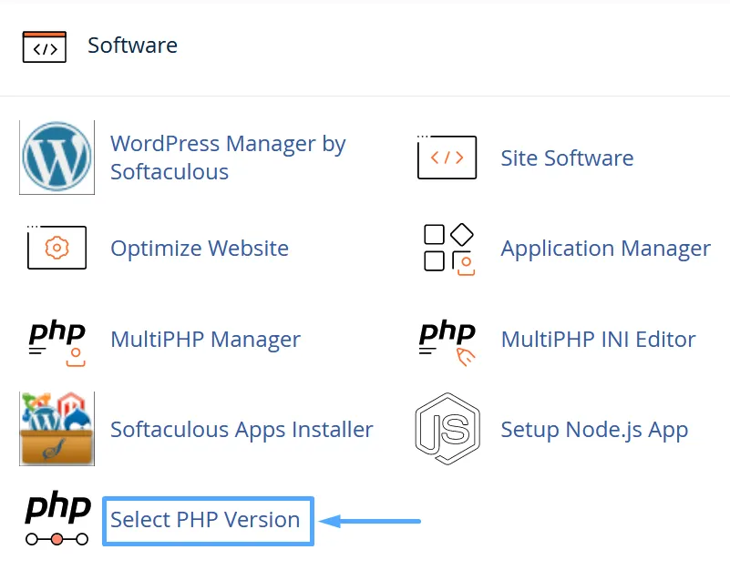 4 bước bật PHP Extension trên hosting cPanel nhanh chóng 17 Trong giao diện quản trị của cPanel, bạn truy cập Select PHP version