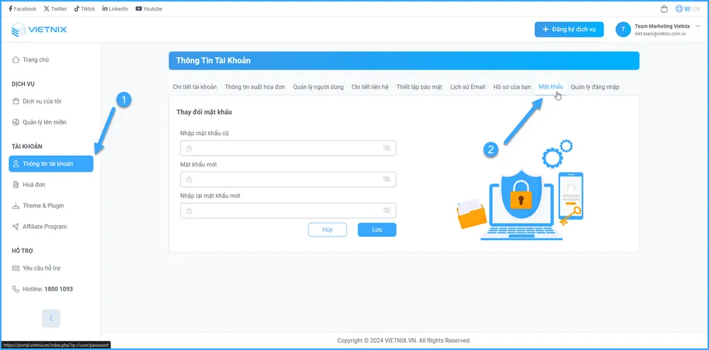 chọn mục thông tin tài khoản