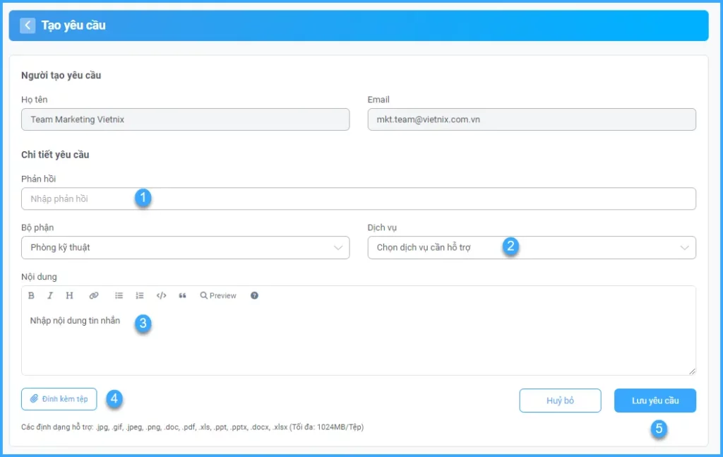 Điền thông tin quý khách muốn yêu cầu