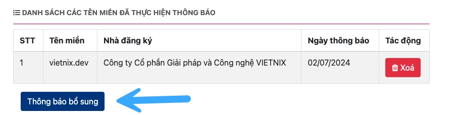 Nhấn vào nút Thông báo bổ sung