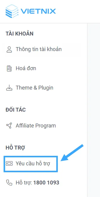 Truy cập mục Yêu cầu hỗ trợ