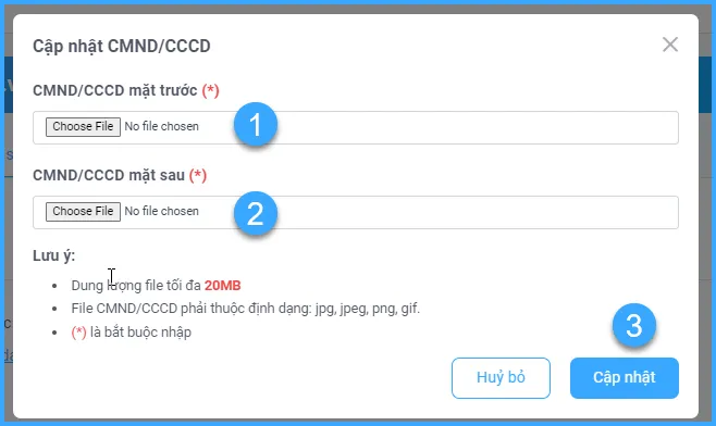 Tải ảnh 2 mặt CMND/CCCD lên
