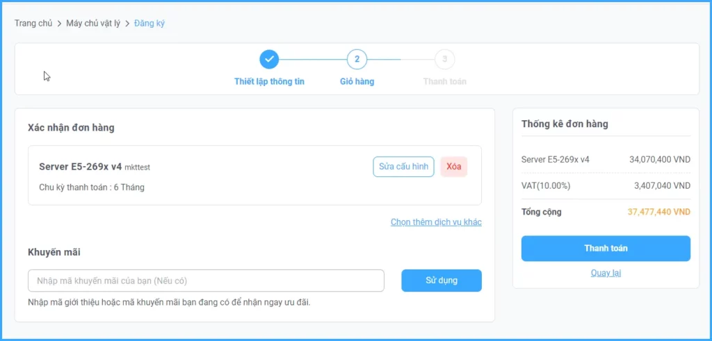 sửa cấu hình và nhập mã thanh toán