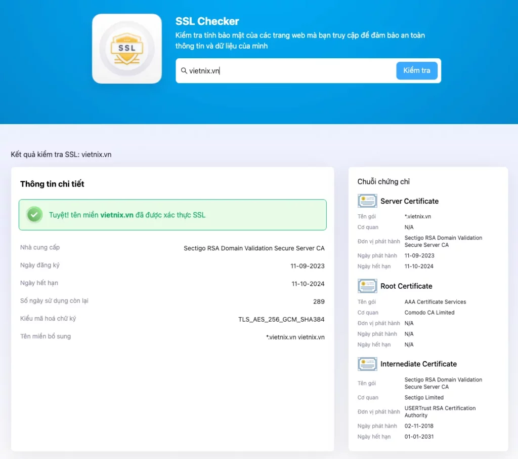 Kiểm tra lại thông tin SSL