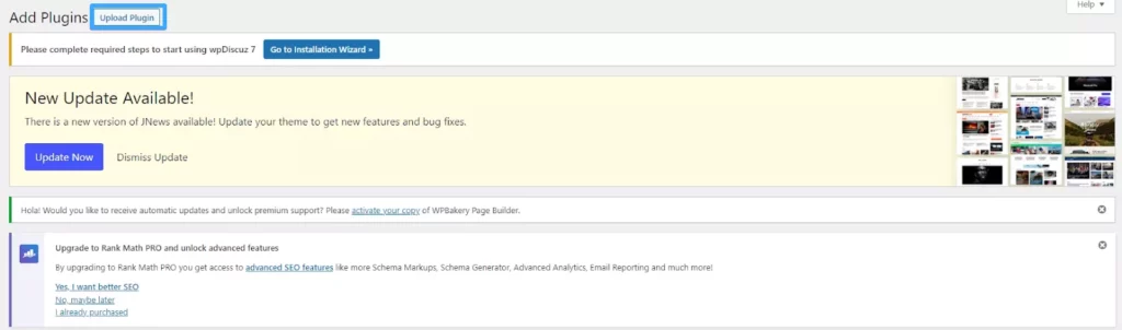 Nhấn vào Upload Plugin