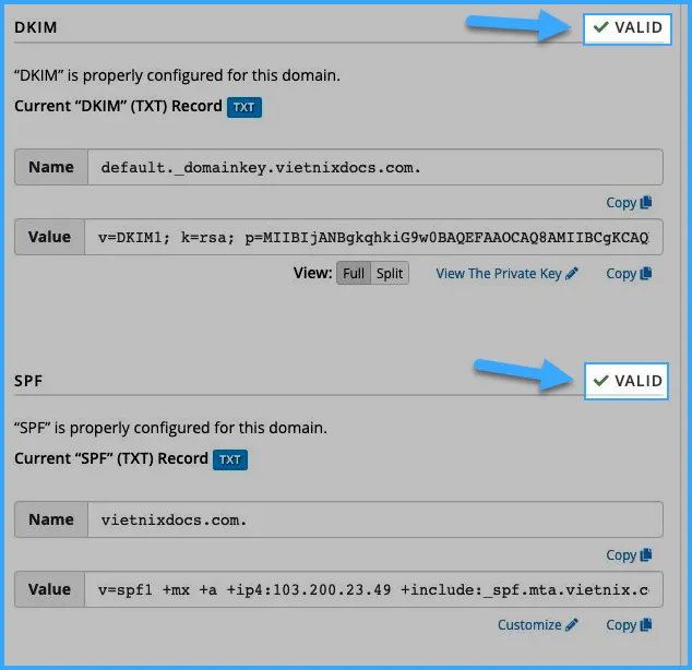 Trạng thái báo VALID là thành công