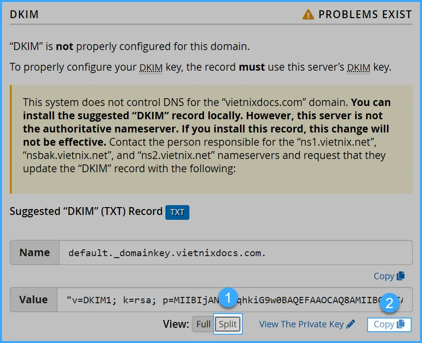Nhấn Split và copy giá trị Value