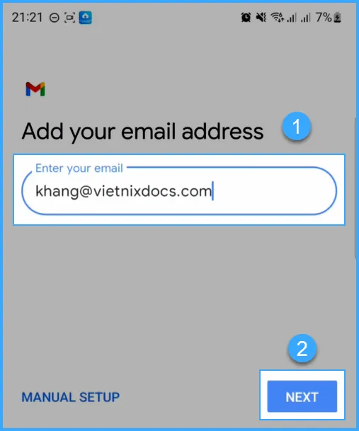 Nhập địa chỉ email theo tên miền