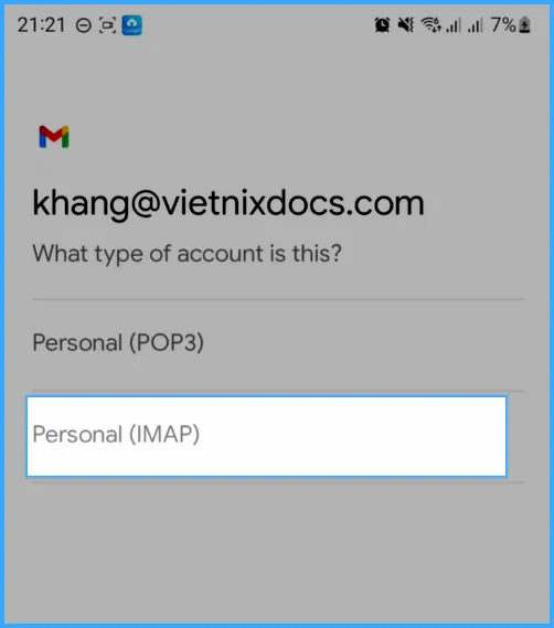 Chọn Personal (IMAP)