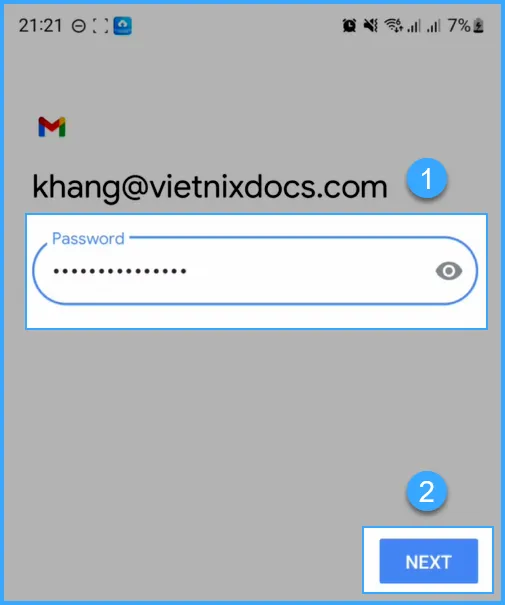 Nhập mật khẩu địa chỉ email