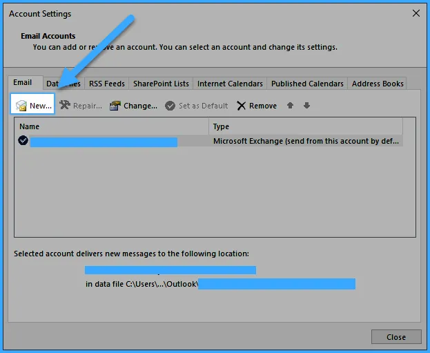Chọn New ở tab Email