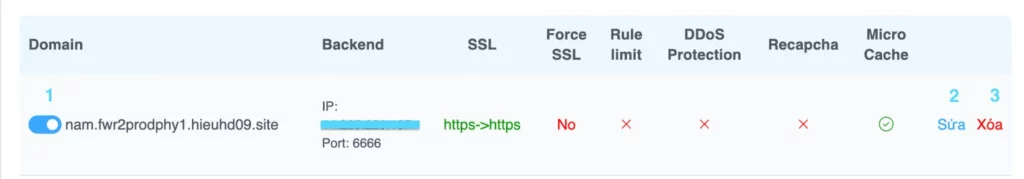 Tên miền mới sau khi đã thêm 