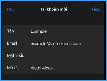 Nhập các thông tin vào ô tương ứng