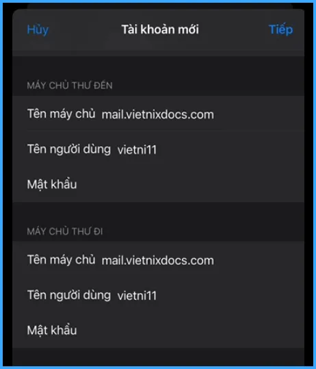 Nhập các thông tin vào ô tương ứng