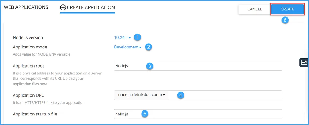 Hướng dẫn chi tiết cách chạy Nodejs trên hosting 17 Điền thông số để chạy Nodejs