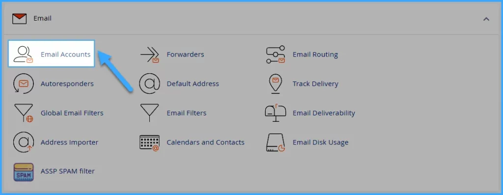 Chọn mục Email Accounts