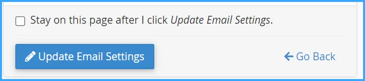 Chọn Update Email Settings để lưu thay đổi