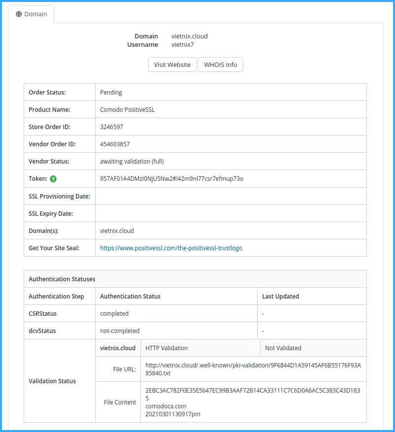 Chờ Comodo xác thực