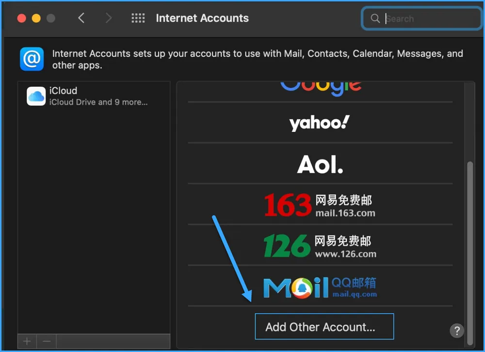 Chọn Add Other Account
