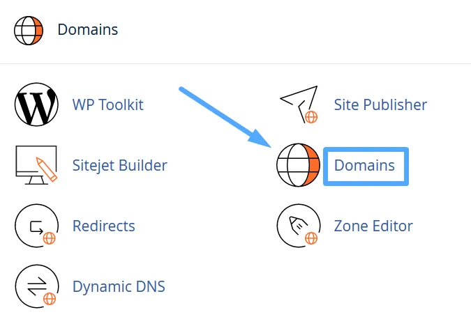 Tìm mục Domains và chọn Domains