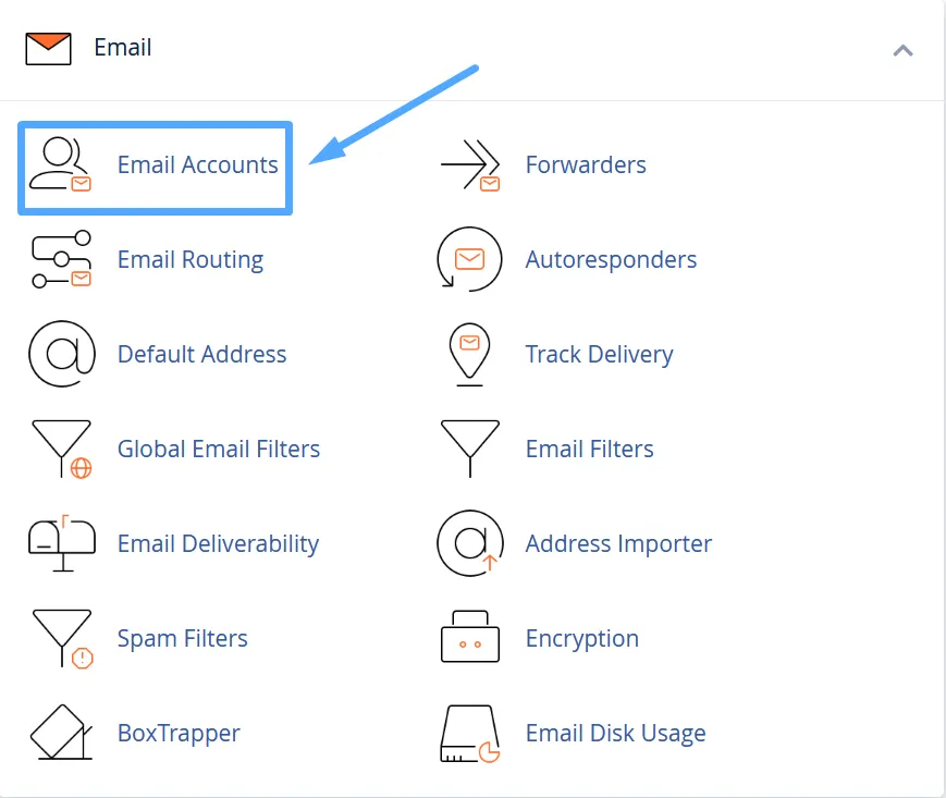 Đăng nhập vào cPanel và chọn Email Accounts