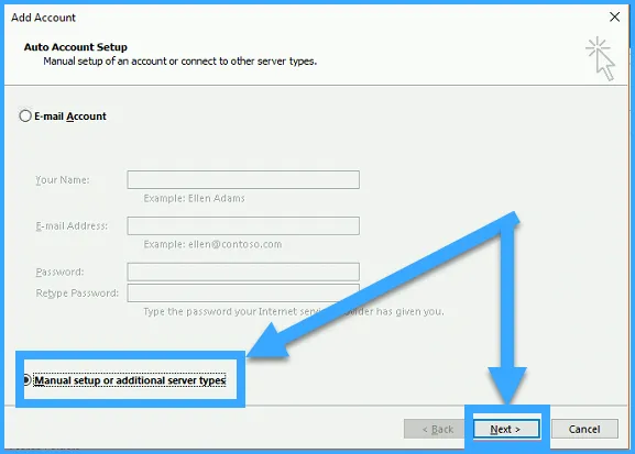 6 bước kết nối Outlook với Hosting tại Vietnix nhanh chóng 13 Bạn bấm vào tùy chọn Manual setup or additional server types