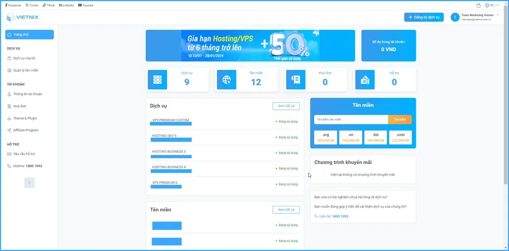 Hướng dẫn đăng nhập cPanel nhanh chóng 16 Giao diện trang Portal của Vietnix