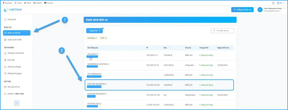 Hướng dẫn đăng nhập cPanel nhanh chóng 18 Hoặc chọn Dịch vụ của tôi