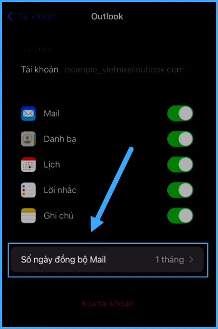 Nhấn chọn Số ngày đồng bộ Mail