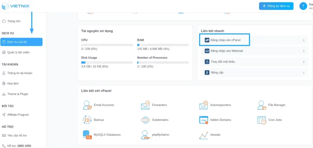 Hướng dẫn 2 bước thay đổi ngôn ngữ trên cPanel đơn giản 9 Đăng nhập vào cPanel