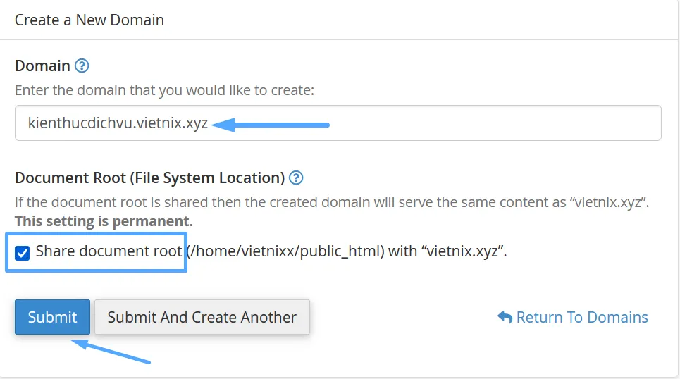 Điền thông tin Alias