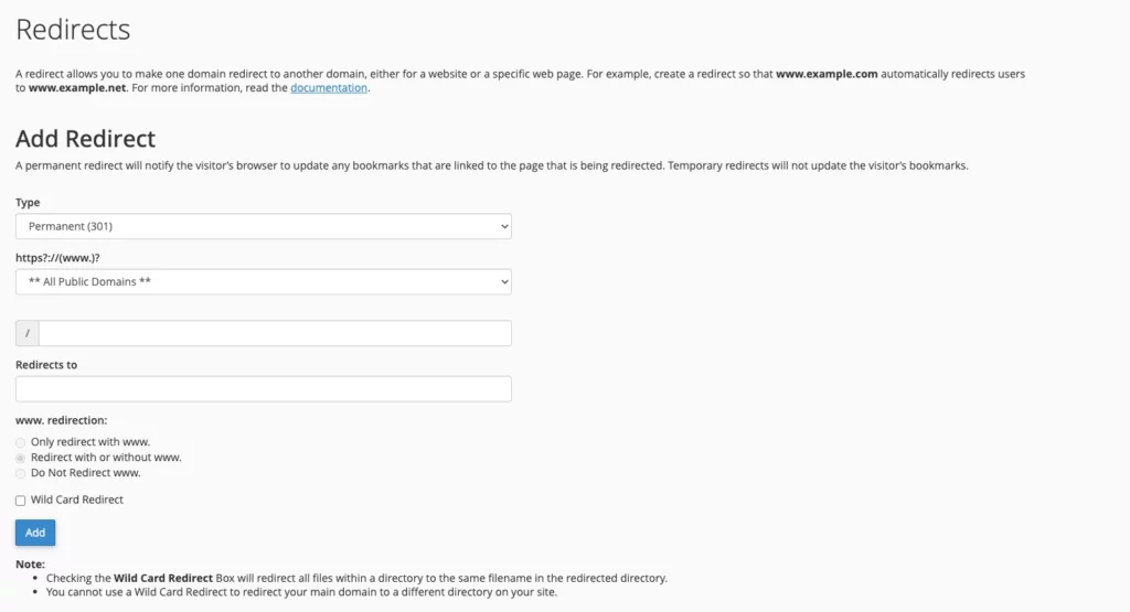 Điền thông tin để Redirect