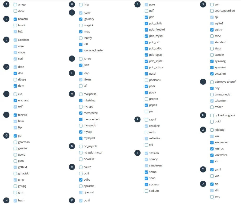 2 cách thay đổi phiên bản PHP trên cPanel nhanh chóng 26 Bật hoặc tắt các extensions cần thiết cho PHP trên hosting