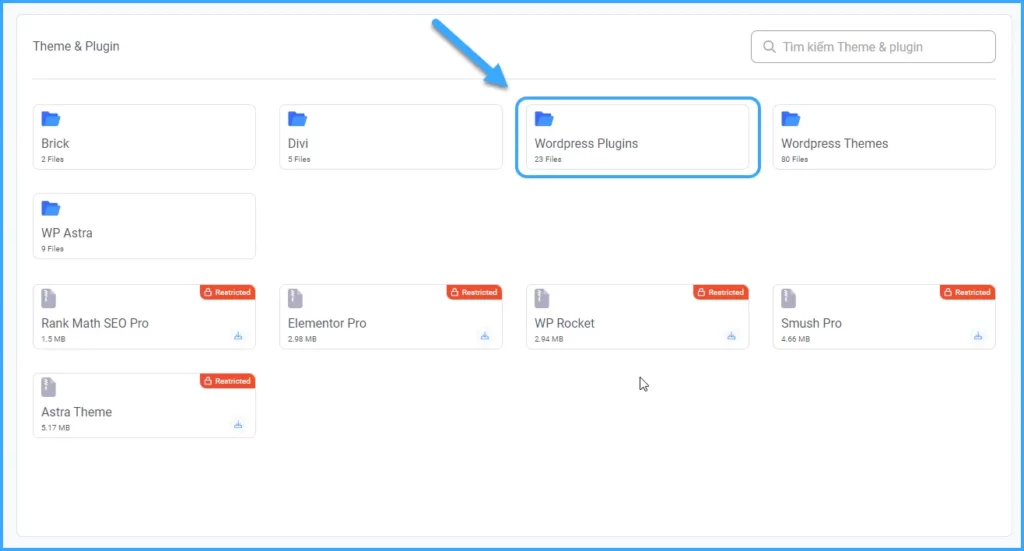 Tìm file plugin trong thư mục Theme & Plugin