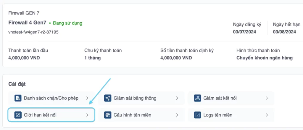 Chọn Giới hạn kết nối