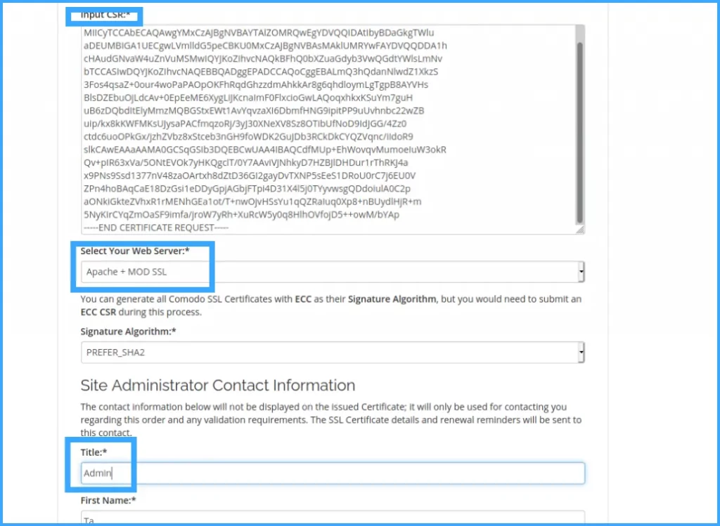 Nhập CSR vừa tạo vào Input CSR