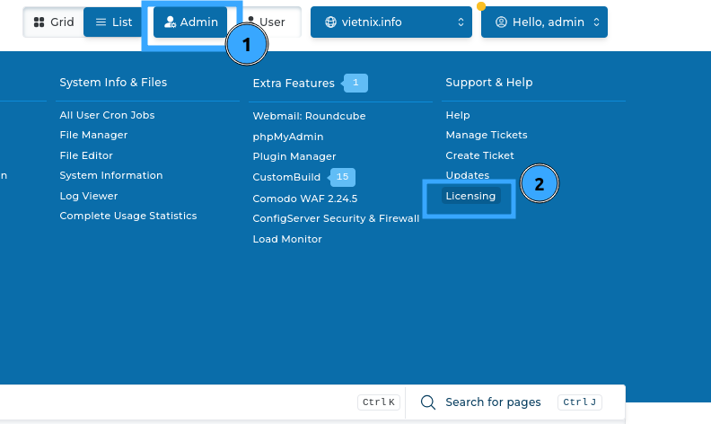 cách update License DirectAdmin