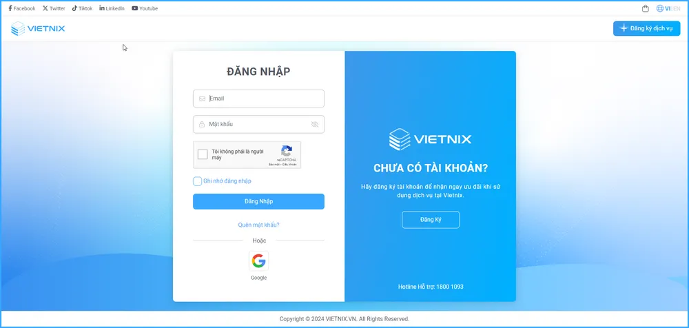 Đăng nhập vào Portal Vietnix